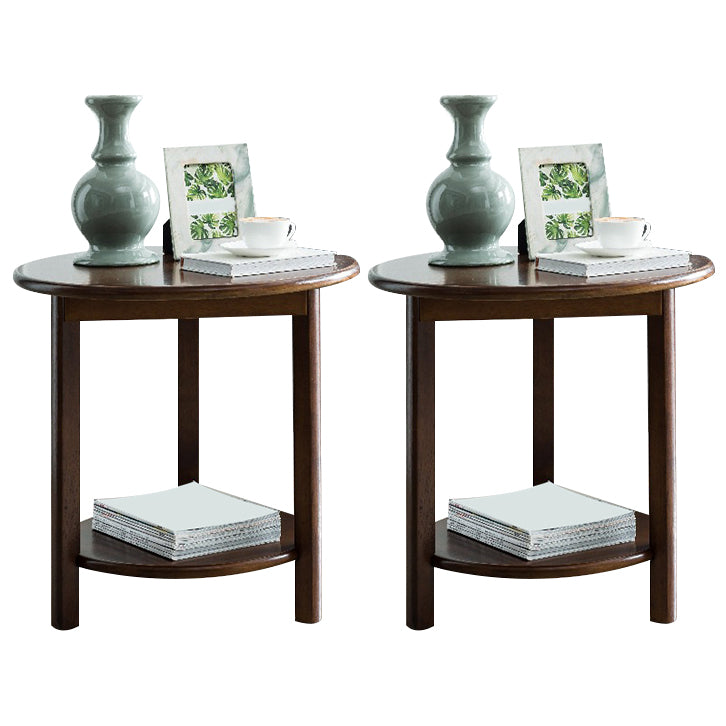 Nordic Style 3 Legs Base Design Round Solid Wood Table with Storage Shelf Side Table