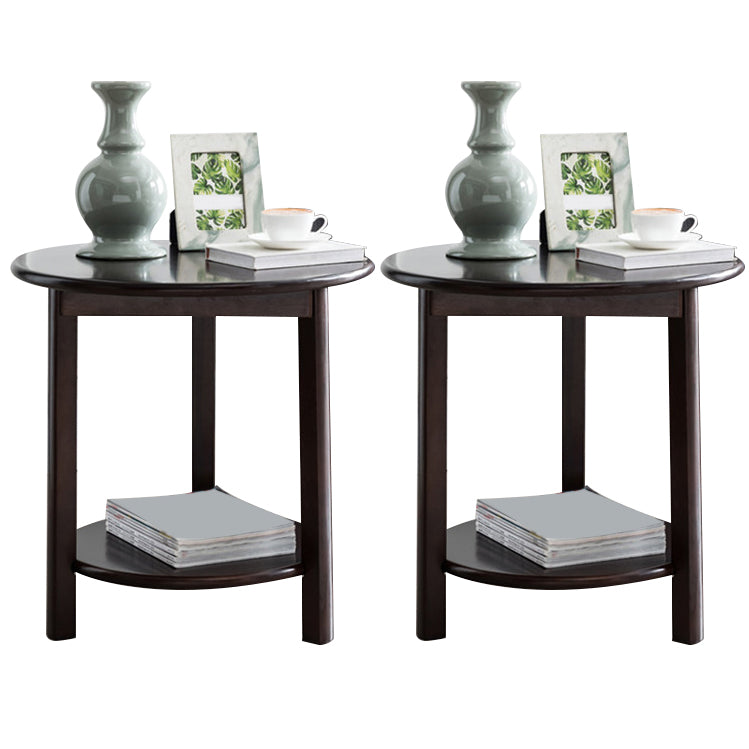 Nordic Style 3 Legs Base Design Round Solid Wood Table with Storage Shelf Side Table