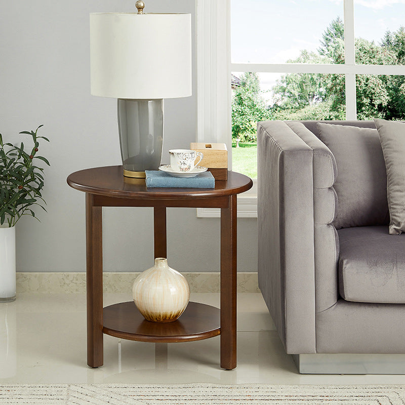 Nordic Style 3 Legs Base Design Round Solid Wood Table with Storage Shelf Side Table