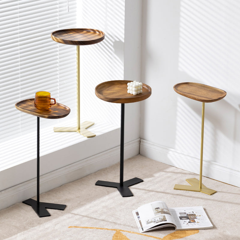 Contemporary Style Side End Table Metal Pedestal Round Sofa Side Accent Table
