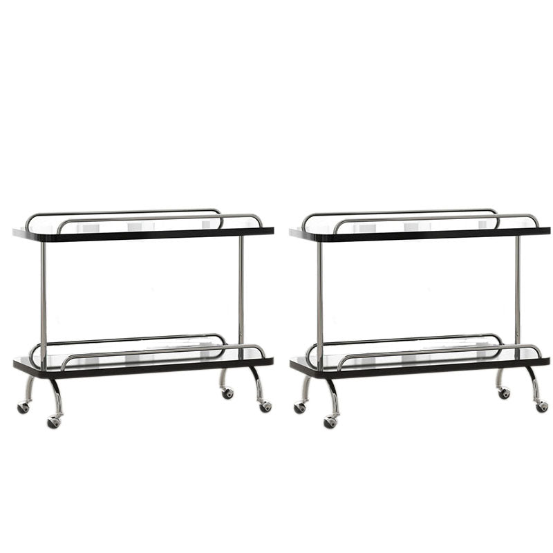 Rectangular Side Table with Wheel Base Mid-century Modern Style with Storage Shelf