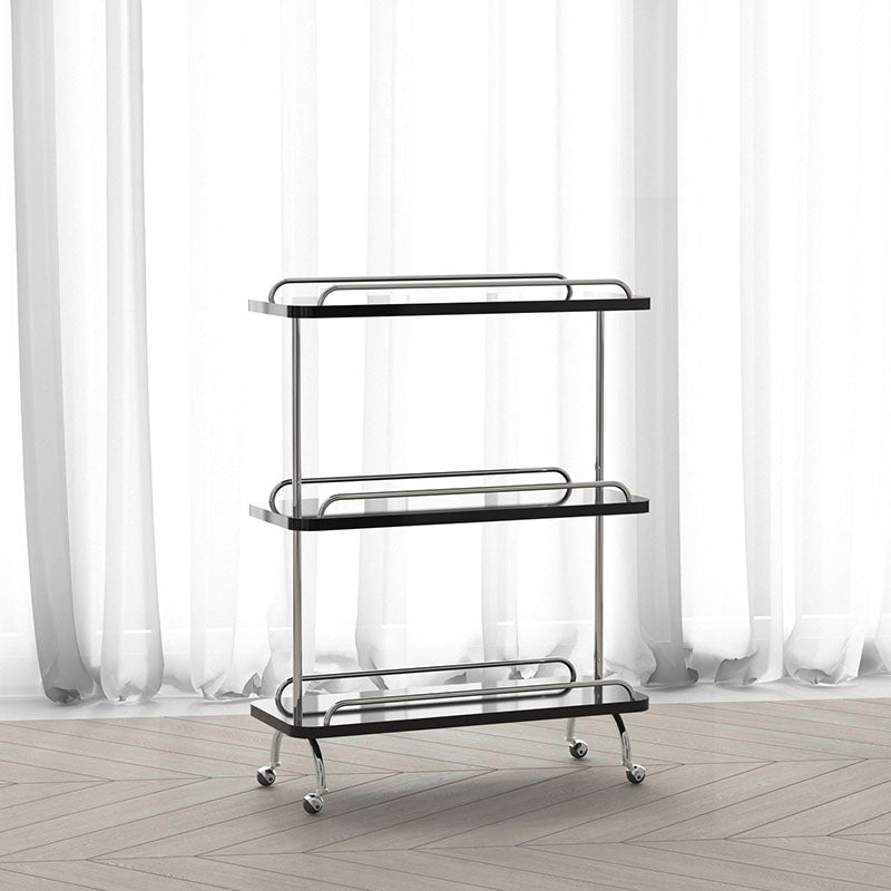 Rectangular Side Table with Wheel Base Mid-century Modern Style with Storage Shelf