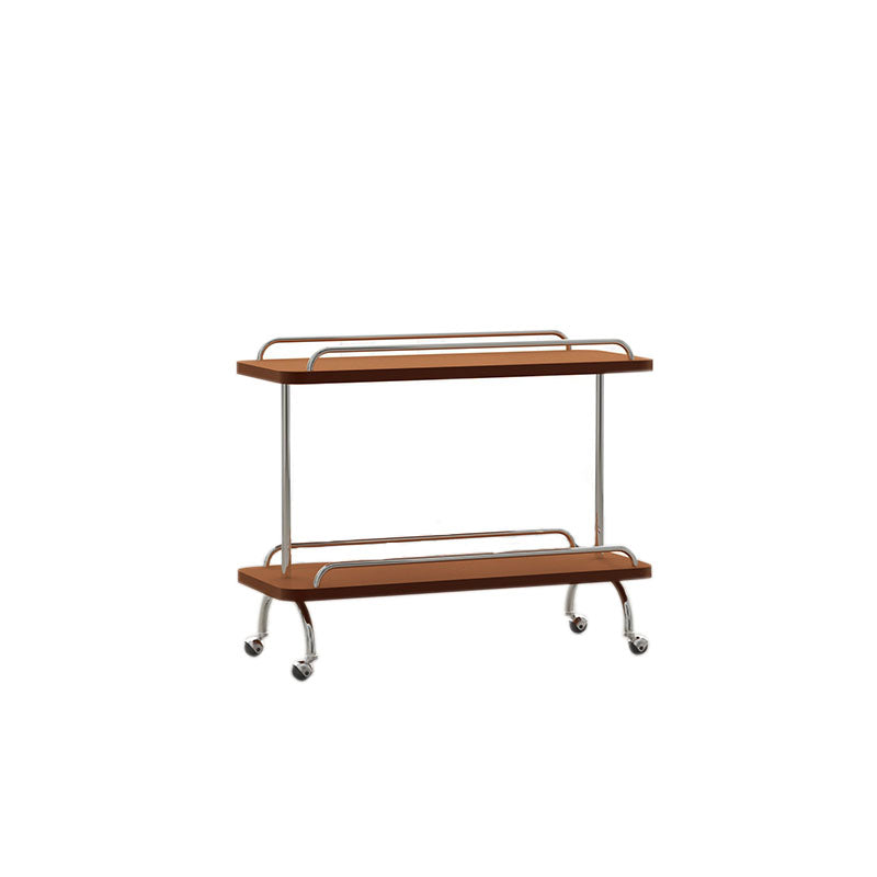 Rectangular Side Table with Wheel Base Mid-century Modern Style with Storage Shelf