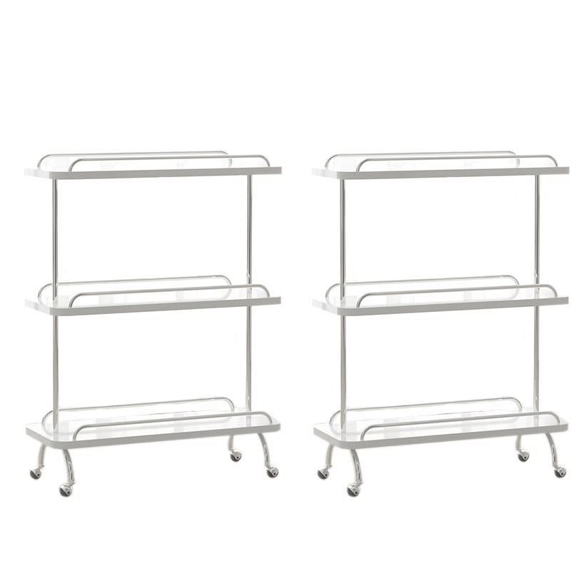 Rectangular Side Table with Wheel Base Mid-century Modern Style with Storage Shelf