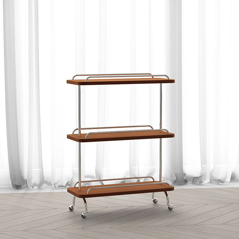 Rectangular Side Table with Wheel Base Mid-century Modern Style with Storage Shelf