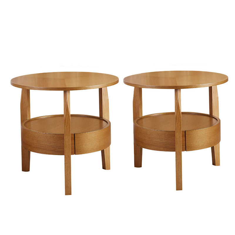 Traditional Round Wooden Top Side Table 3 Legs End Table with Storage