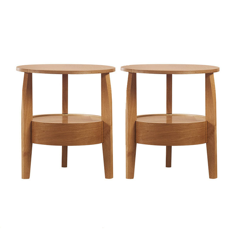 Traditional Round Wooden Top Side Table 3 Legs End Table with Storage