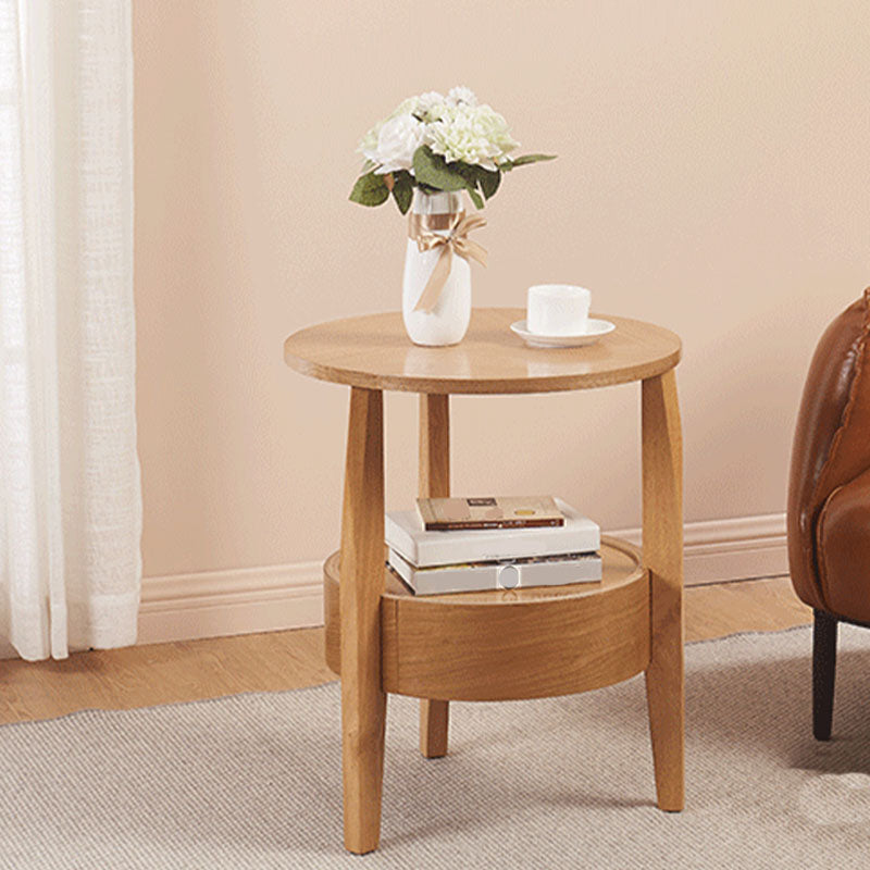 Traditional Round Wooden Top Side Table 3 Legs End Table with Storage