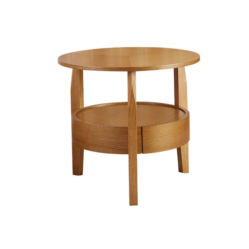 Traditional Round Wooden Top Side Table 3 Legs End Table with Storage