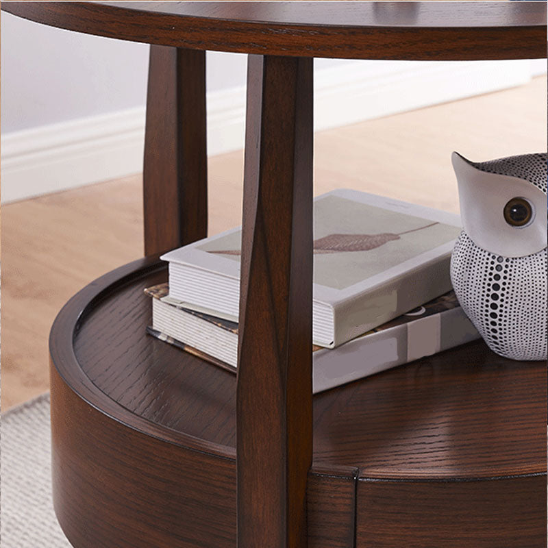 Traditional Round Wooden Top Side Table 3 Legs End Table with Storage