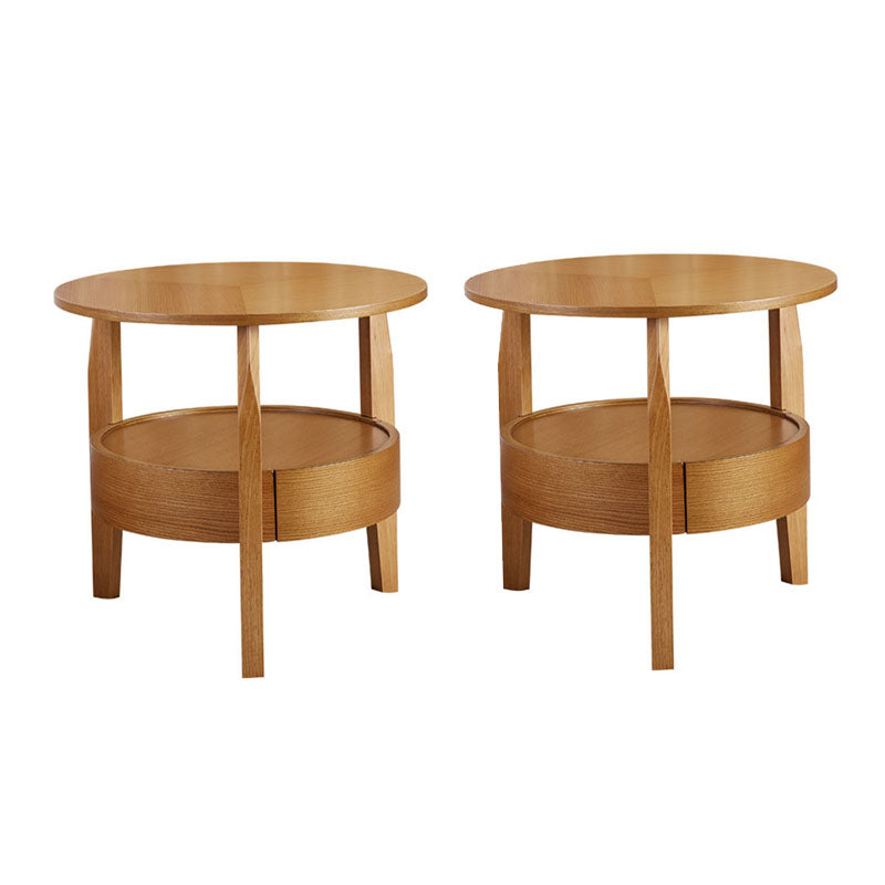 Traditional Round Wooden Top Side Table 3 Legs End Table with Storage