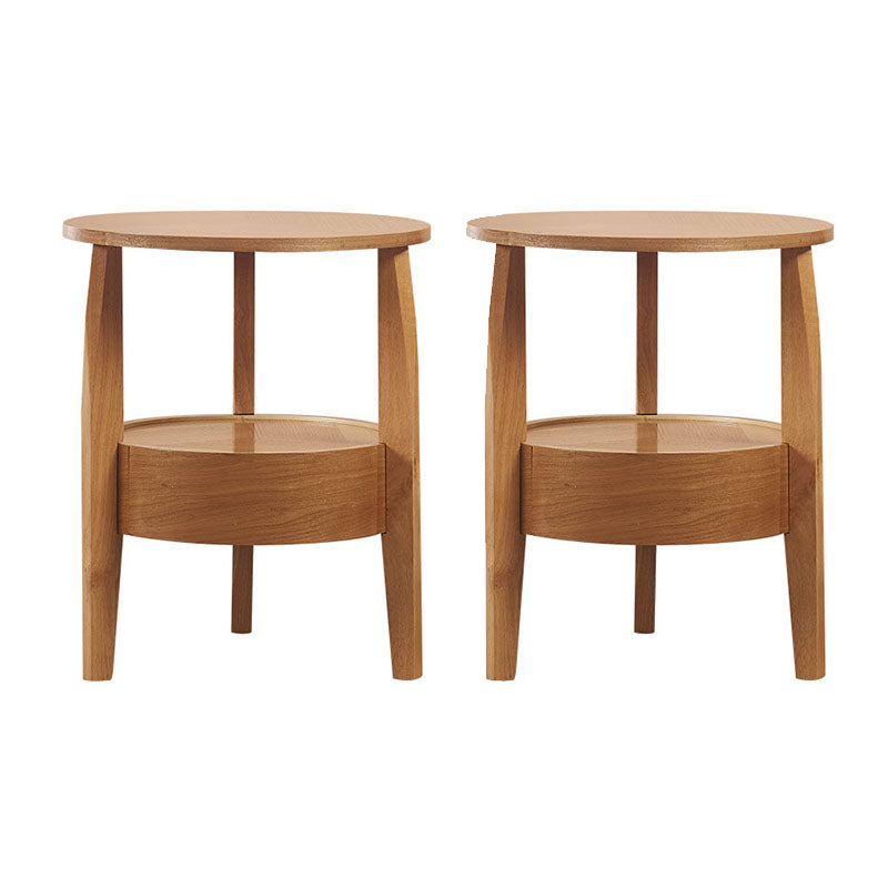 Traditional Round Wooden Top Side Table 3 Legs End Table with Storage