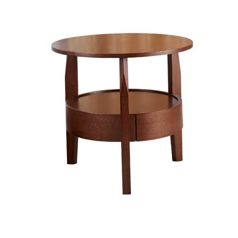 Traditional Round Wooden Top Side Table 3 Legs End Table with Storage