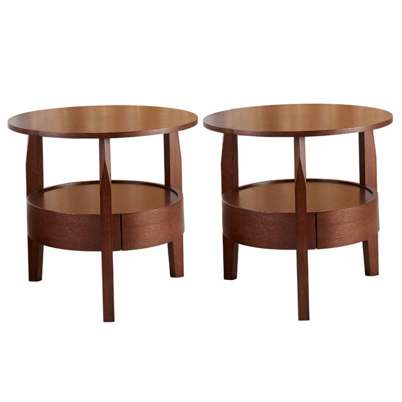 Traditional Round Wooden Top Side Table 3 Legs End Table with Storage