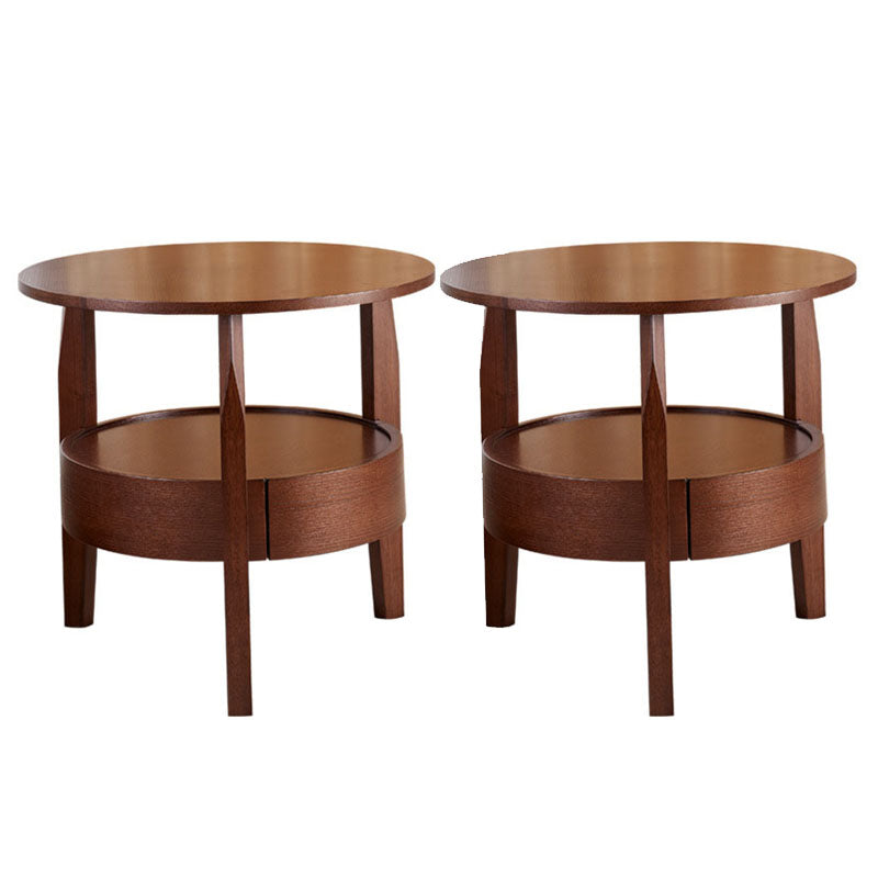 Traditional Round Wooden Top Side Table 3 Legs End Table with Storage