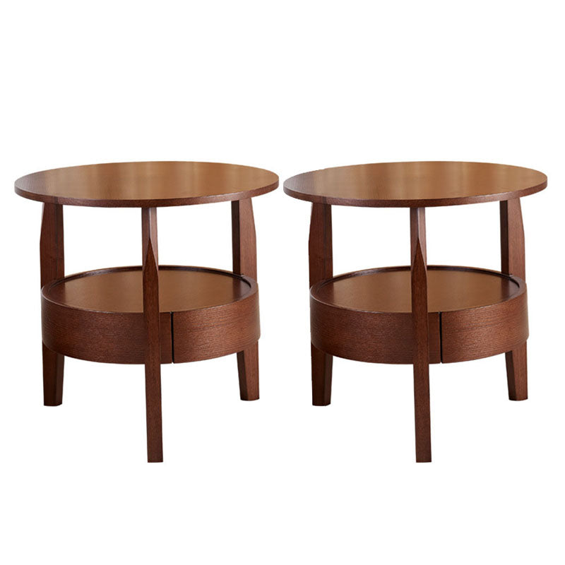 Traditional Round Wooden Top Side Table 3 Legs End Table with Storage