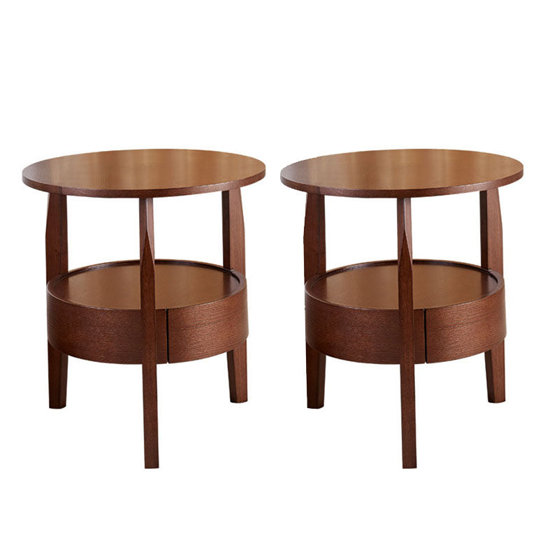 Traditional Round Wooden Top Side Table 3 Legs End Table with Storage
