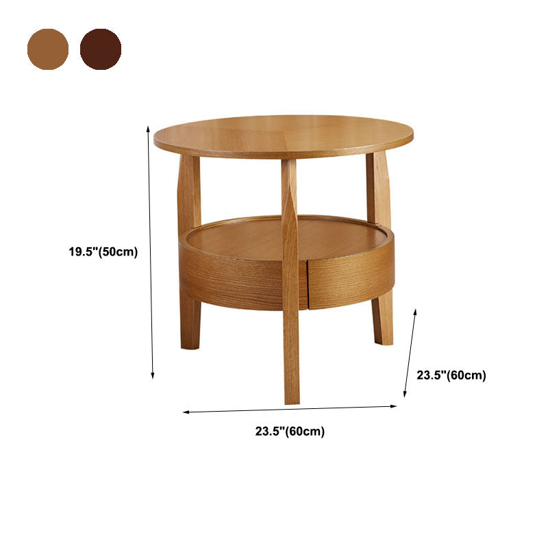 Traditional Round Wooden Top Side Table 3 Legs End Table with Storage