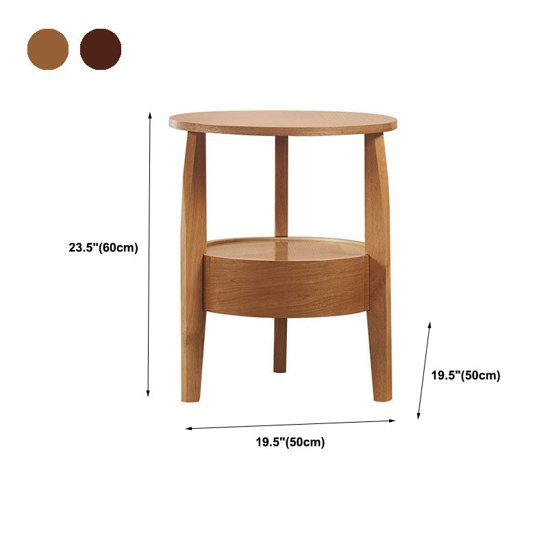 Traditional Round Wooden Top Side Table 3 Legs End Table with Storage