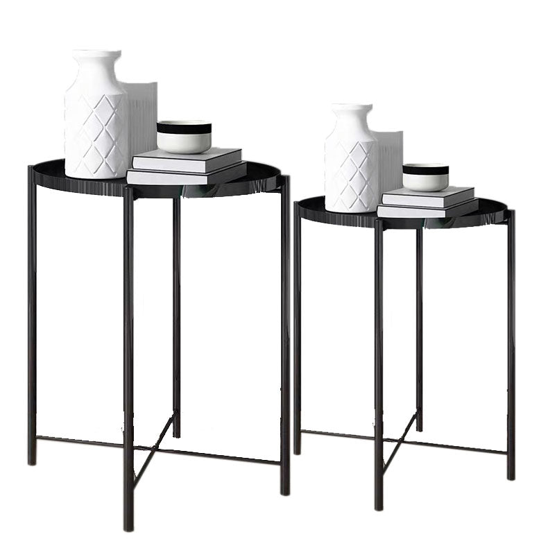 Mid-Century Metal Round Tray Top Side Table 20.5-inch Cross Legs End Table