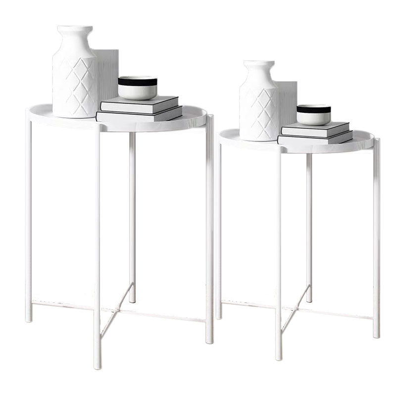 Mid-Century Metal Round Tray Top Side Table 20.5-inch Cross Legs End Table