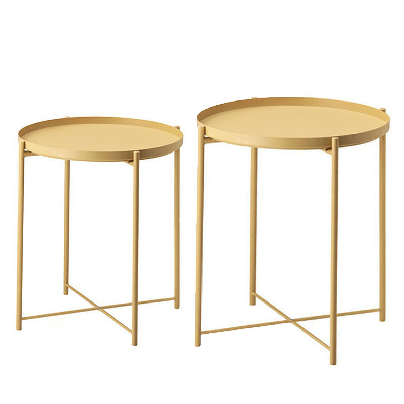 Mid-Century Metal Round Tray Top Side Table 20.5-inch Cross Legs End Table