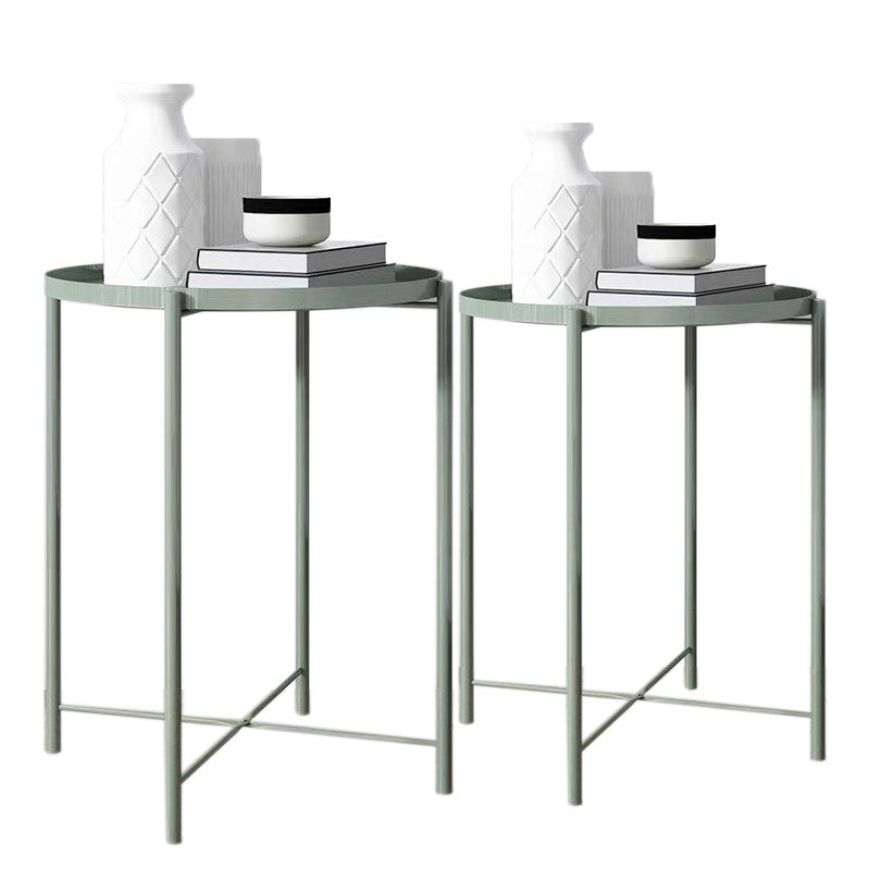 Mid-Century Metal Round Tray Top Side Table 20.5-inch Cross Legs End Table