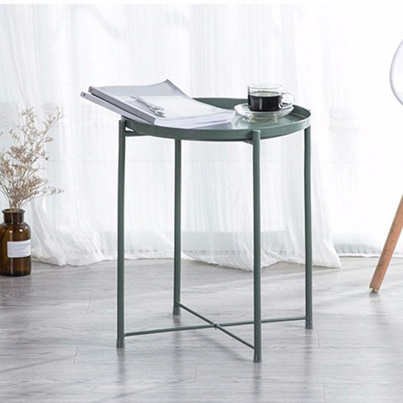 Mid-Century Metal Round Tray Top Side Table 20.5-inch Cross Legs End Table