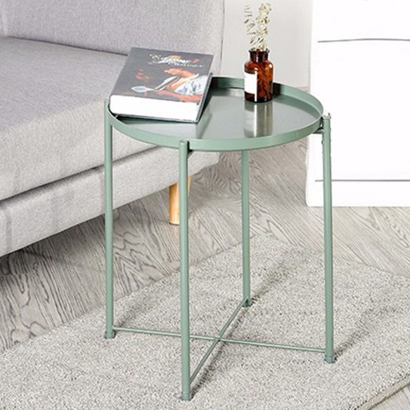 Mid-Century Metal Round Tray Top Side Table 20.5-inch Cross Legs End Table