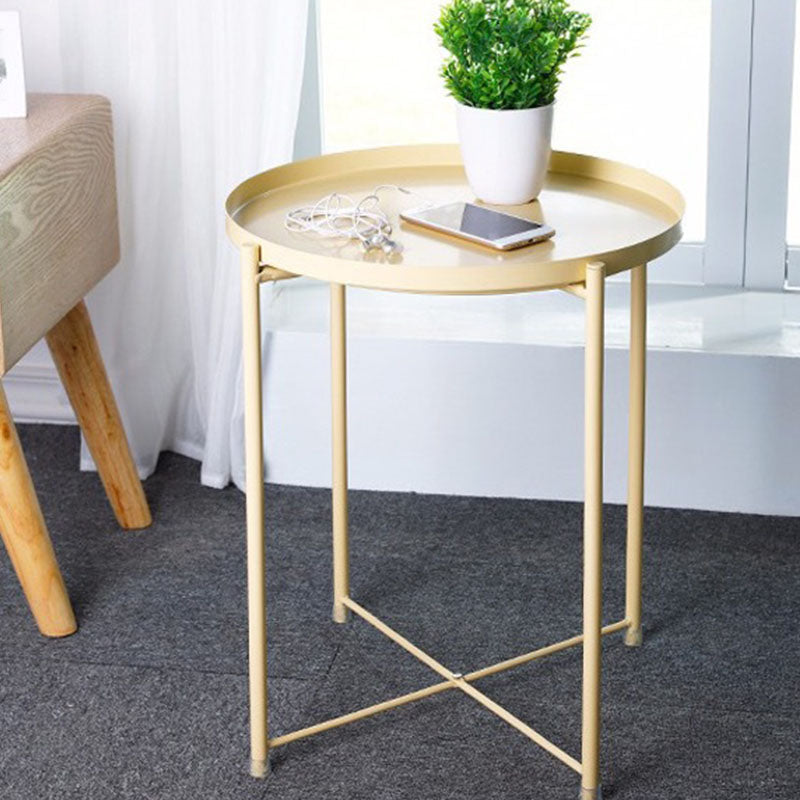 Mid-Century Metal Round Tray Top Side Table 20.5-inch Cross Legs End Table
