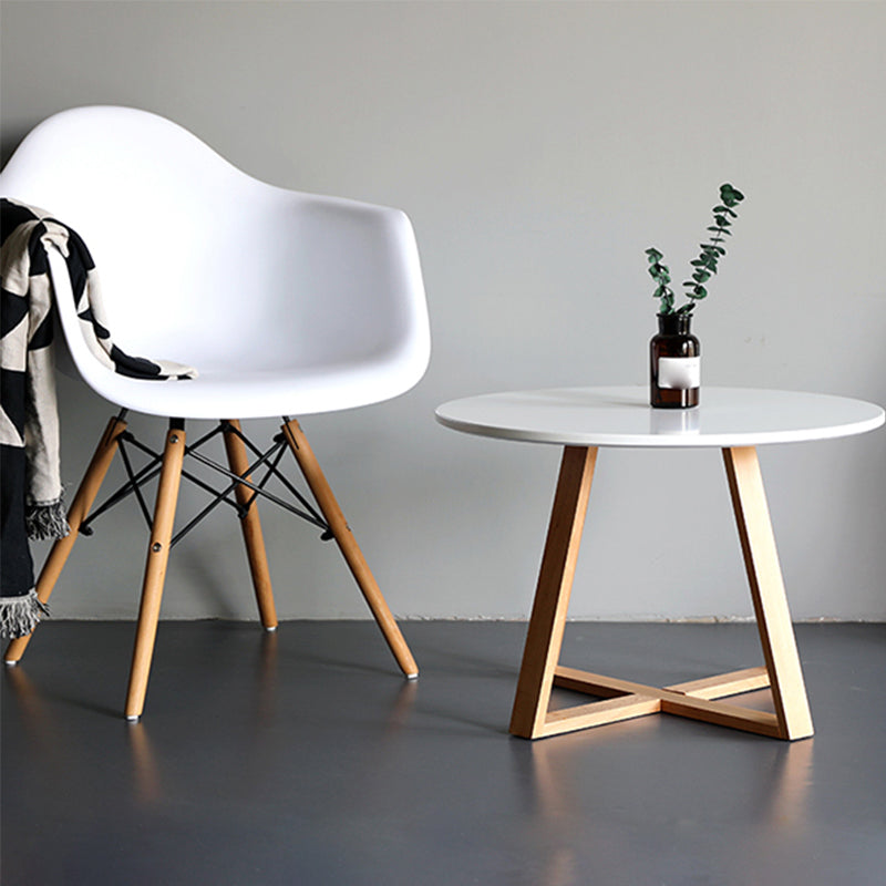 Nordic Style Round Solid Wood Table with Wooden Cross Base Side Table