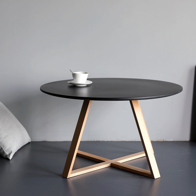 Nordic Style Round Solid Wood Table with Wooden Cross Base Side Table