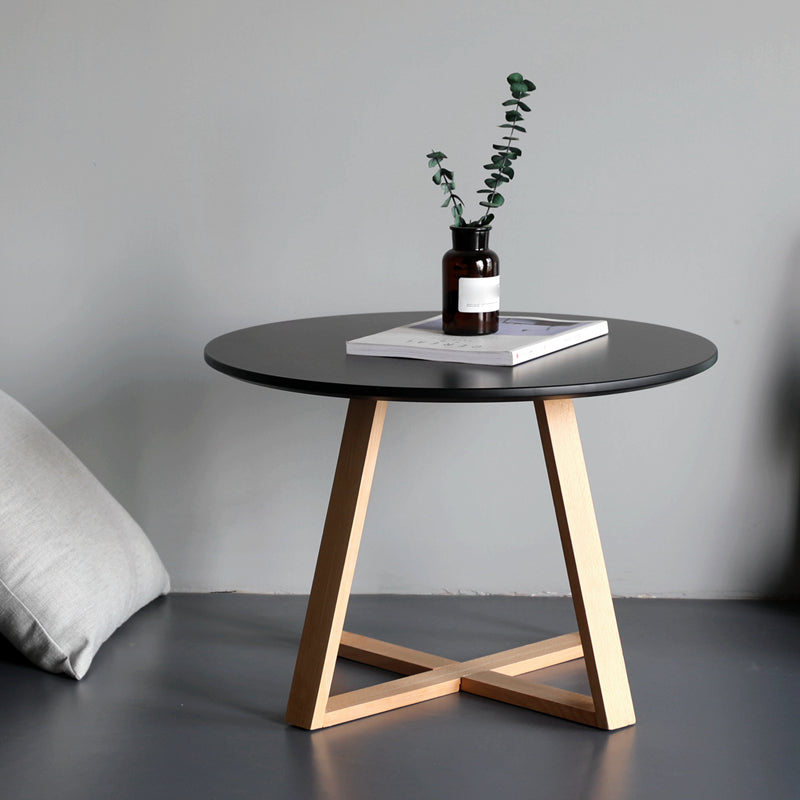 Nordic Style Round Solid Wood Table with Wooden Cross Base Side Table