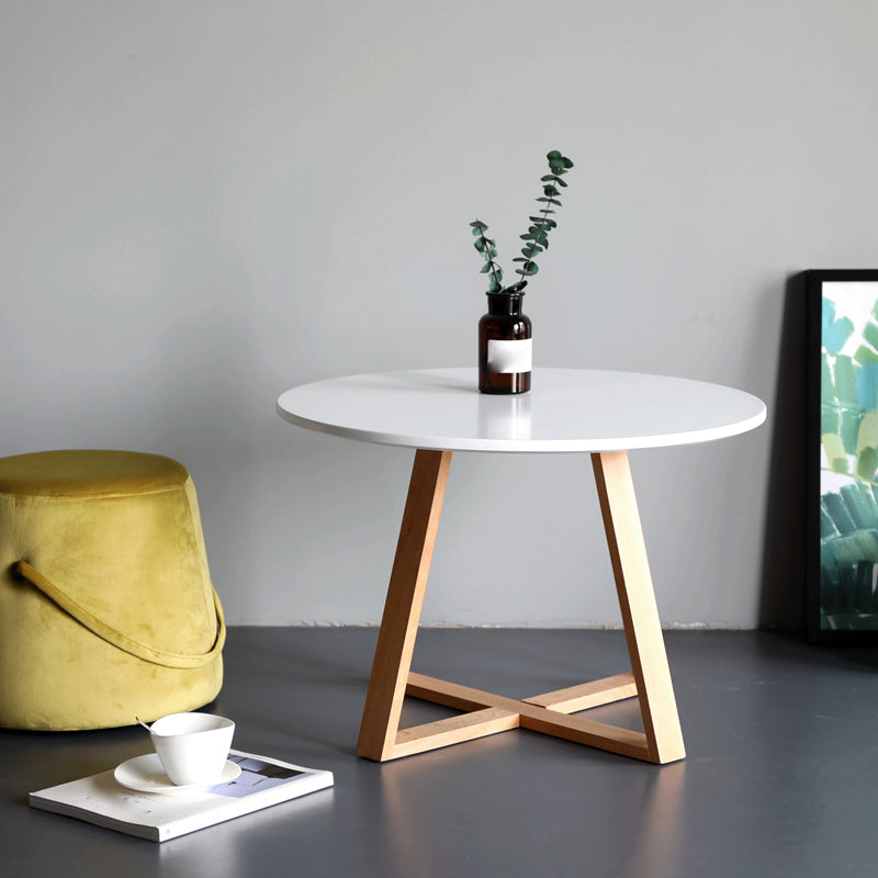 Nordic Style Round Solid Wood Table with Wooden Cross Base Side Table
