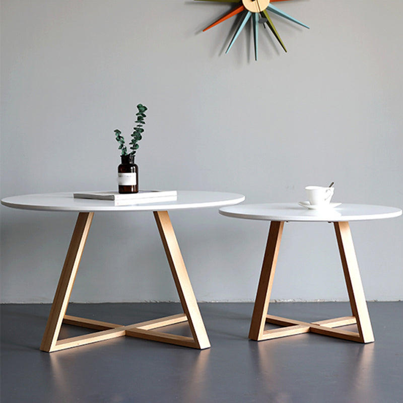 Nordic Style Round Solid Wood Table with Wooden Cross Base Side Table