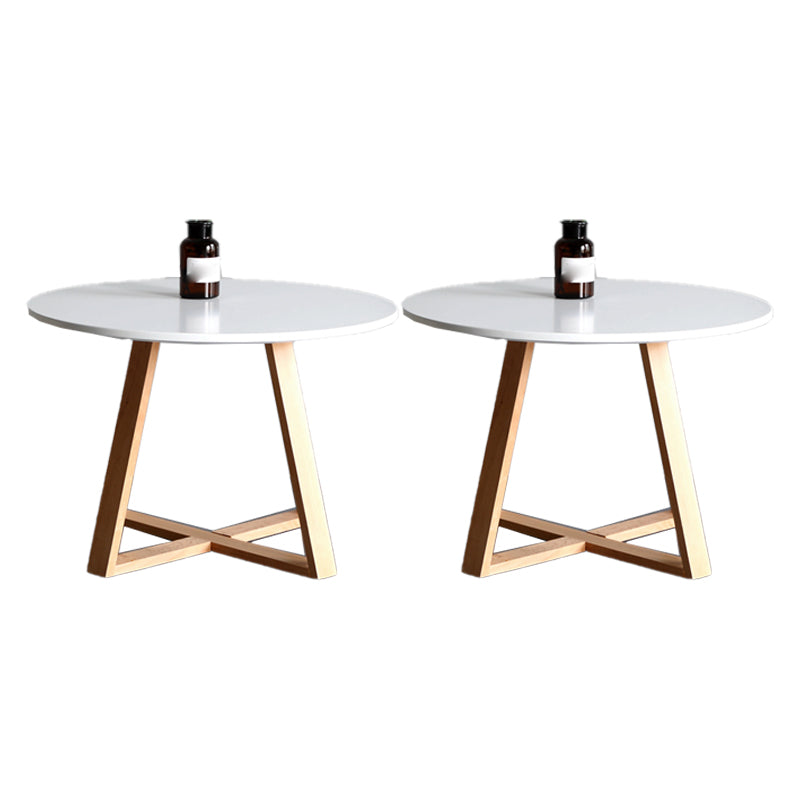 Nordic Style Round Solid Wood Table with Wooden Cross Base Side Table
