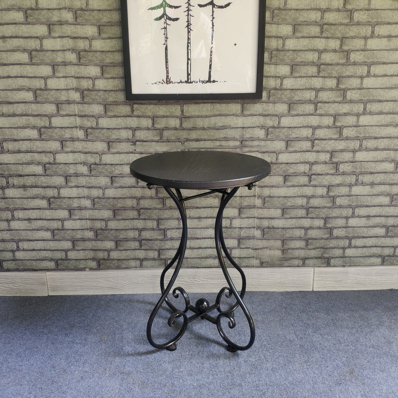 Contemporary Solid Wood End Table Metal Frame Gross Legs Sofa Side Accent Table