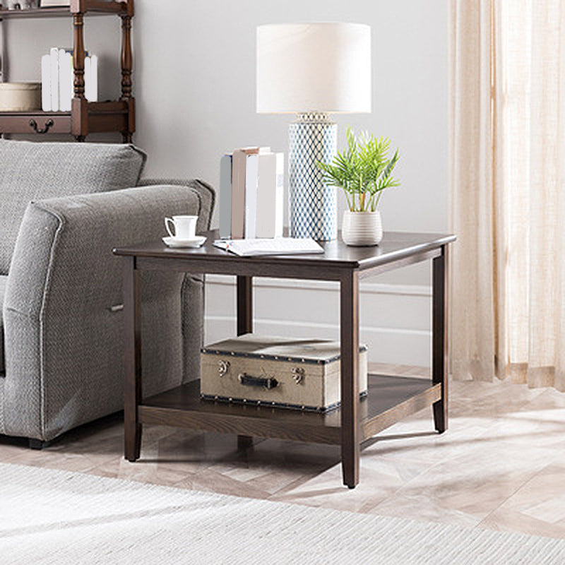 Tradional Wood End Table Double Tier Sofa Side Table for Living Room