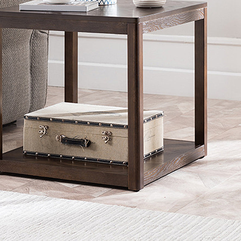 Tradional Wood End Table Double Tier Sofa Side Table for Living Room