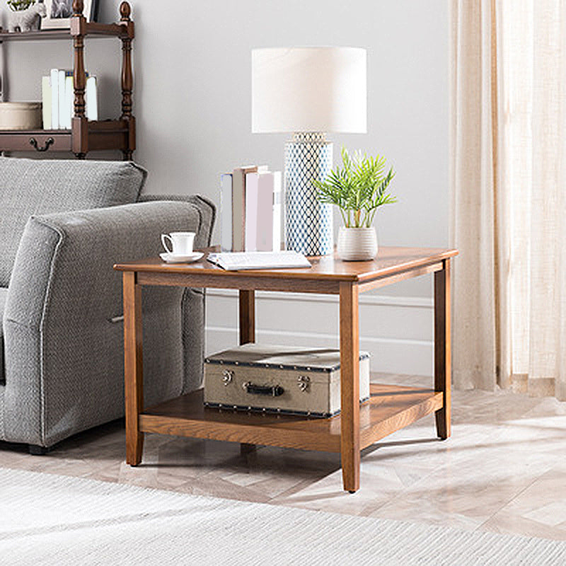 Tradional Wood End Table Double Tier Sofa Side Table for Living Room