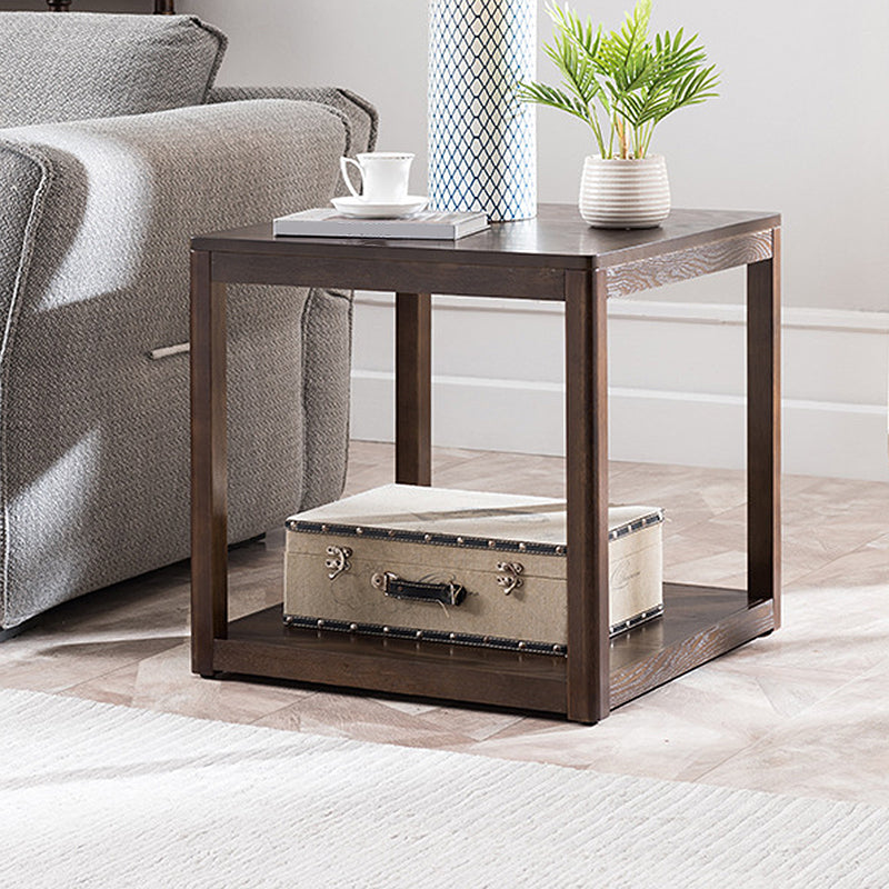 Tradional Wood End Table Double Tier Sofa Side Table for Living Room