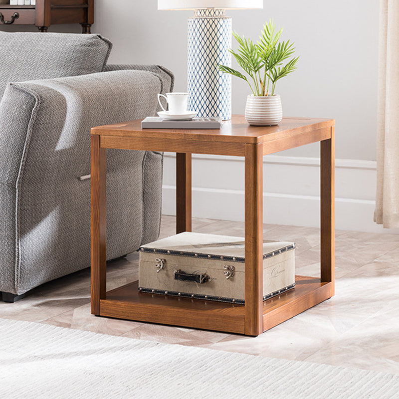Tradional Wood End Table Double Tier Sofa Side Table for Living Room