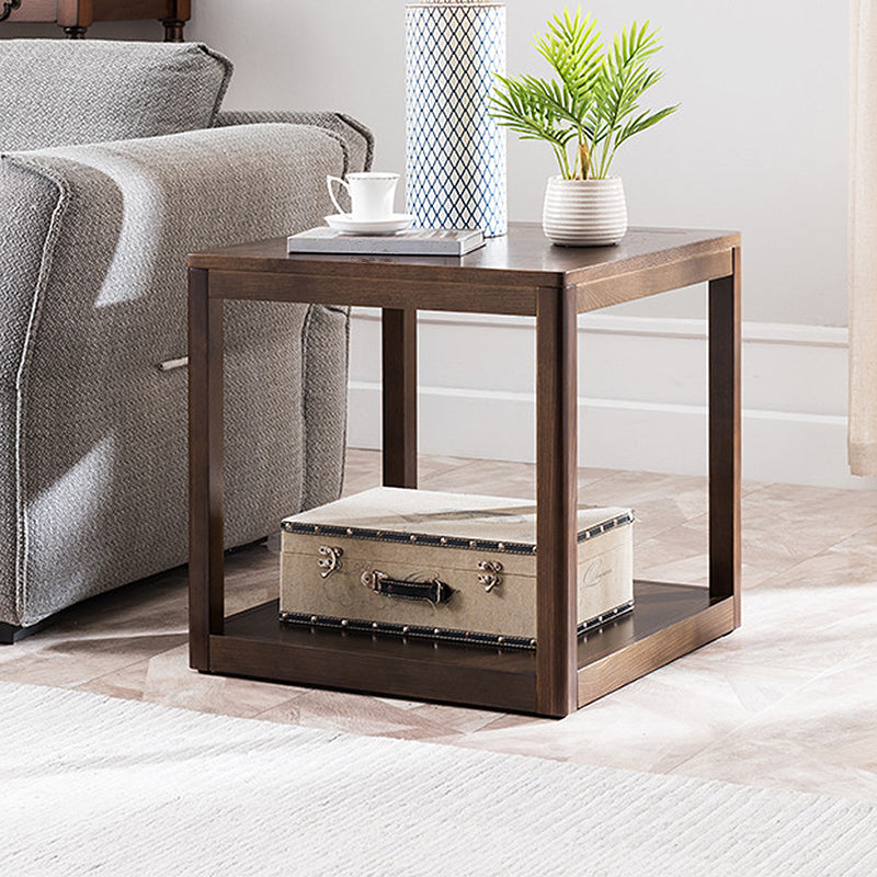 Tradional Wood End Table Double Tier Sofa Side Table for Living Room