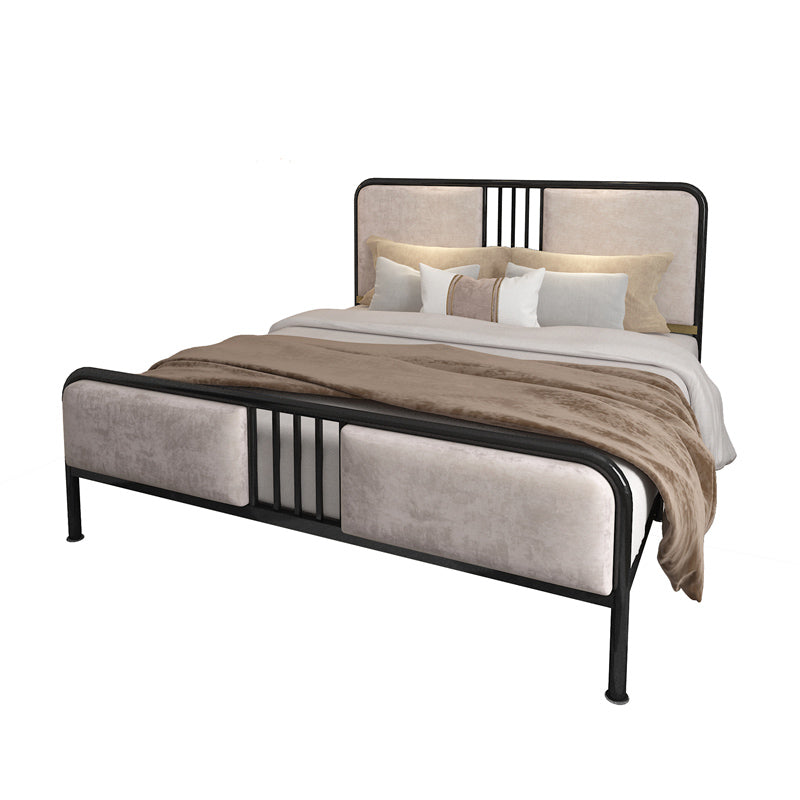 Glam Metallic Open-Frame Bed with Fabric Upholstered Headboard