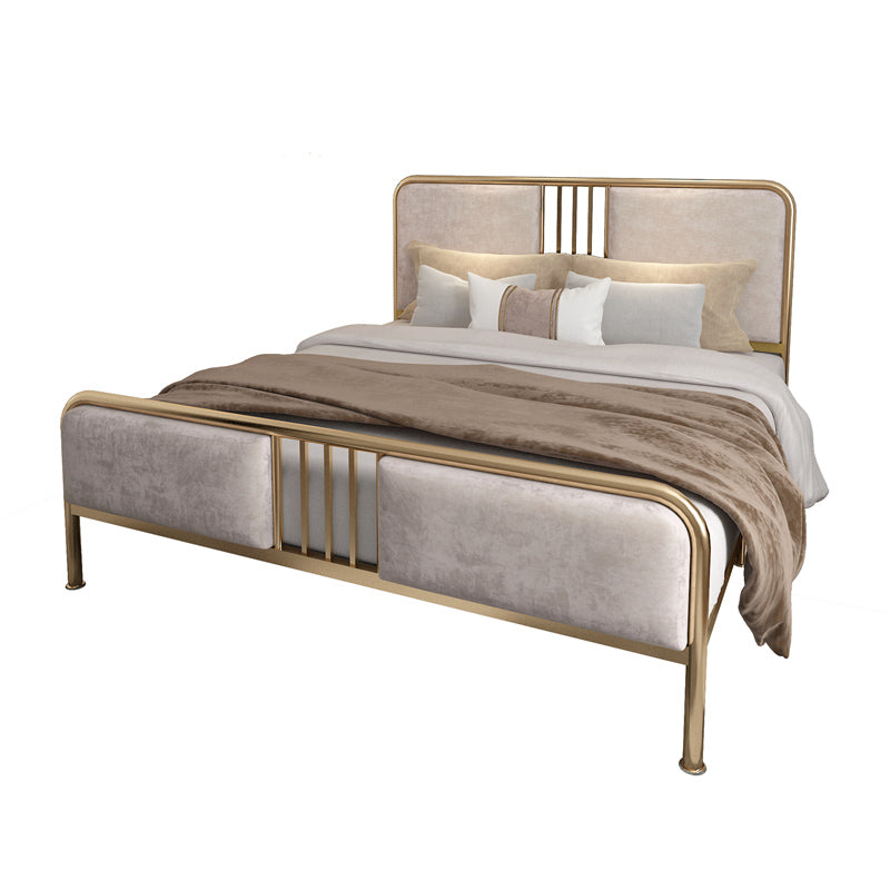 Glam Metallic Open-Frame Bed with Fabric Upholstered Headboard