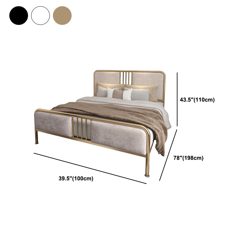 Glam Metallic Open-Frame Bed with Fabric Upholstered Headboard