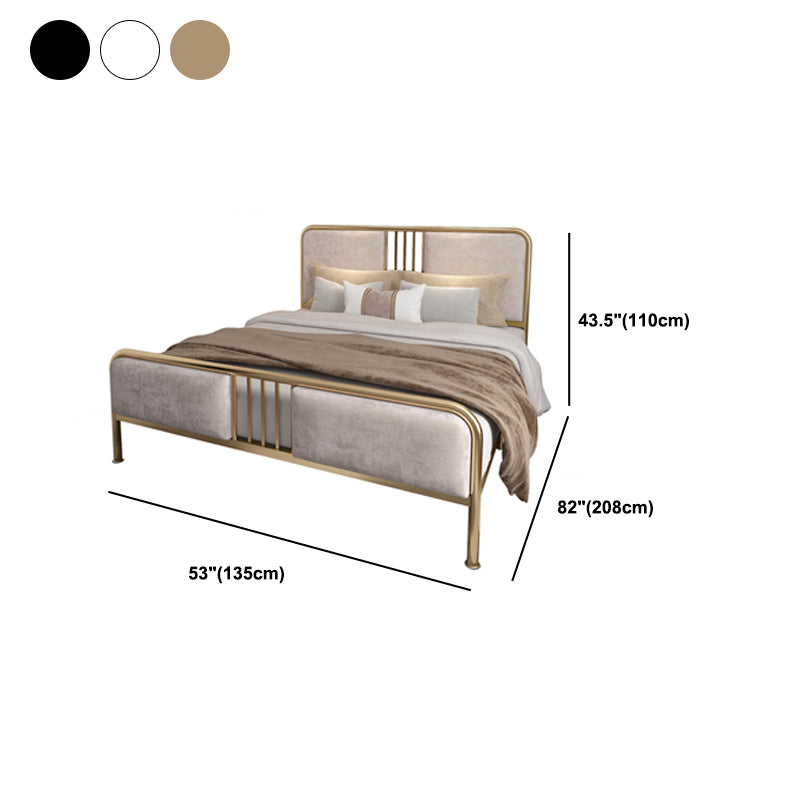 Glam Metallic Open-Frame Bed with Fabric Upholstered Headboard