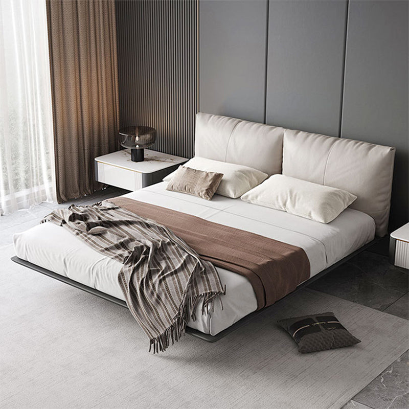Modern Style Upholstered Headboard Free Leather White Suspension Bed