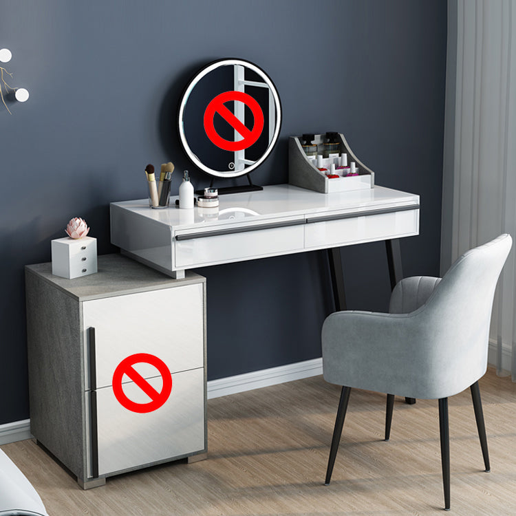 Contemporary Vanity with Padded Stool Engineered Wood Dresser in Glossy Finish