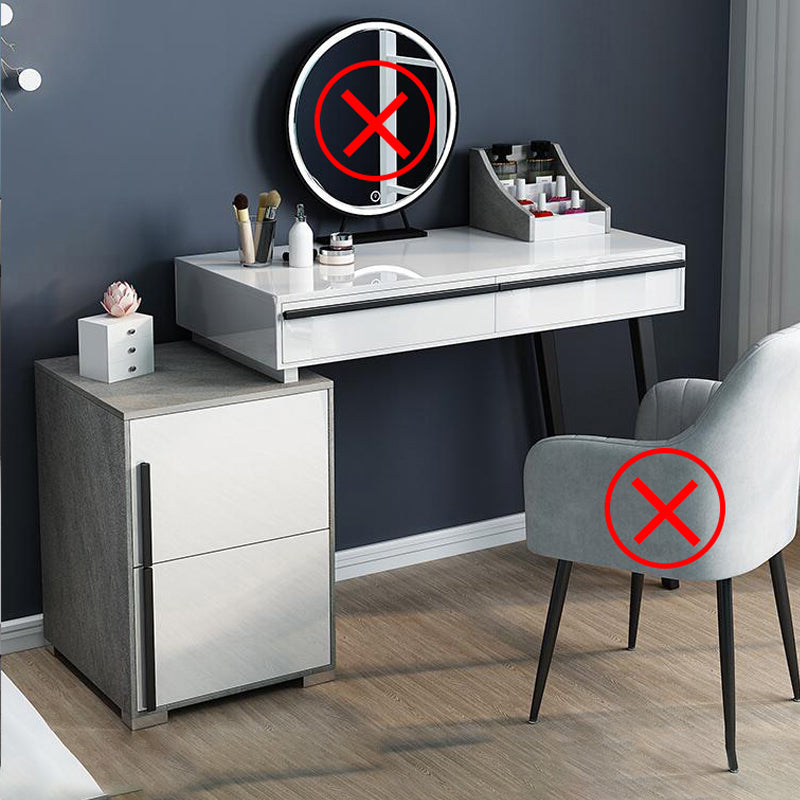 Contemporary Vanity with Padded Stool Engineered Wood Dresser in Glossy Finish